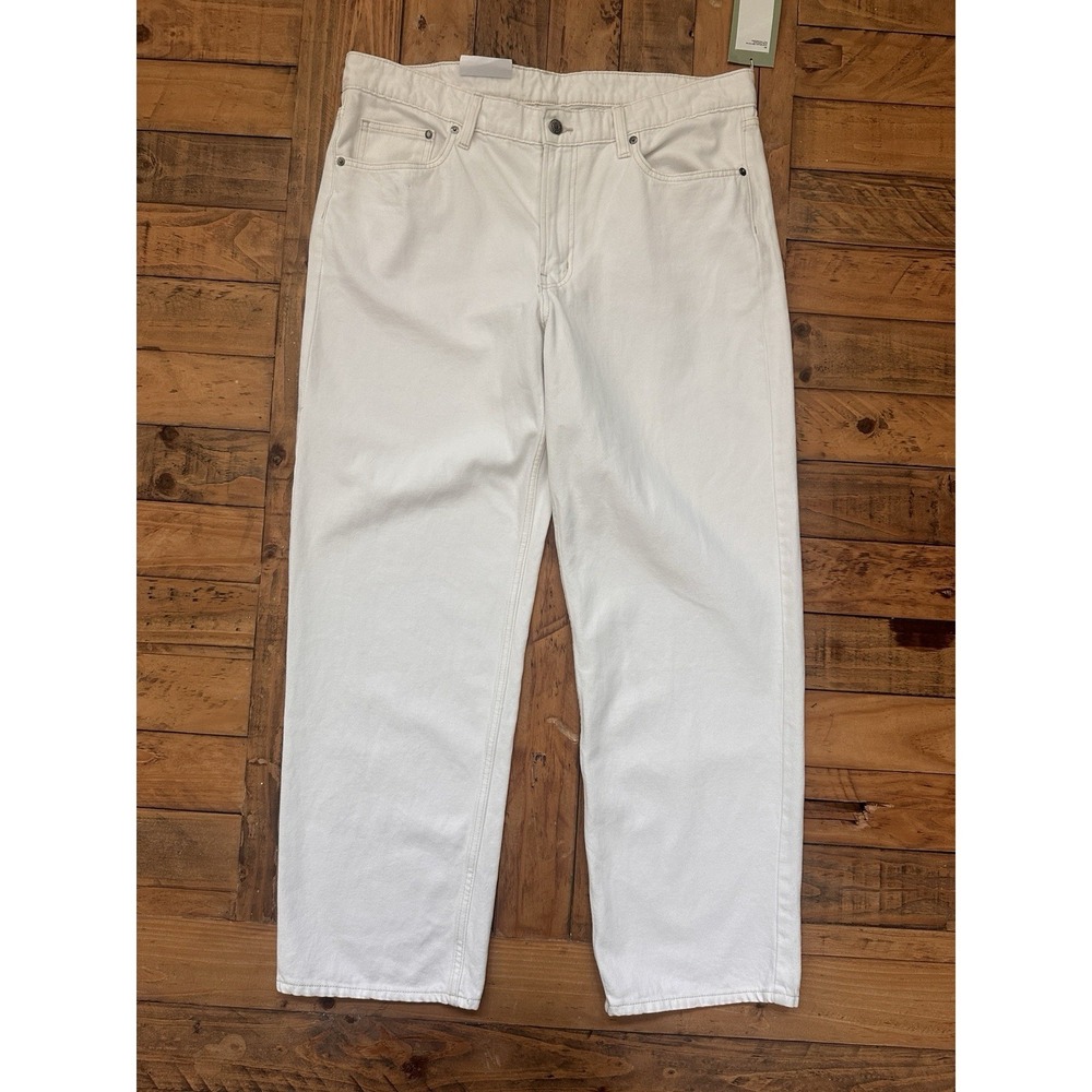 NWT H&M Loose Fit Women's Sz: 14 Baggy Low Waist White Denim Jeans (b64)